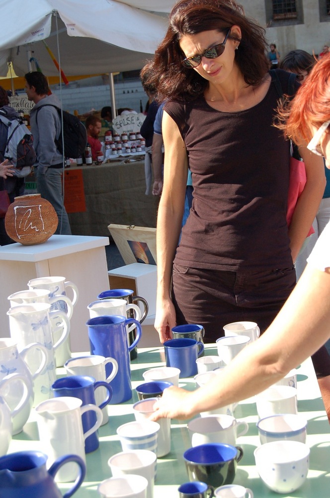 A woman surveys the wares