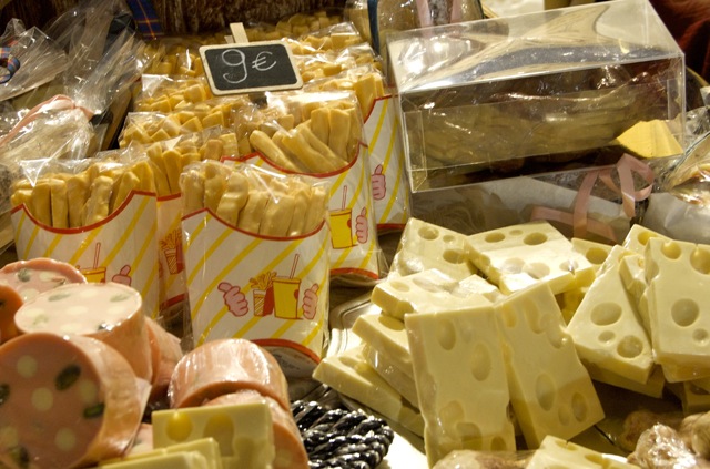 Chocolate fries, cheese, and mortadella!